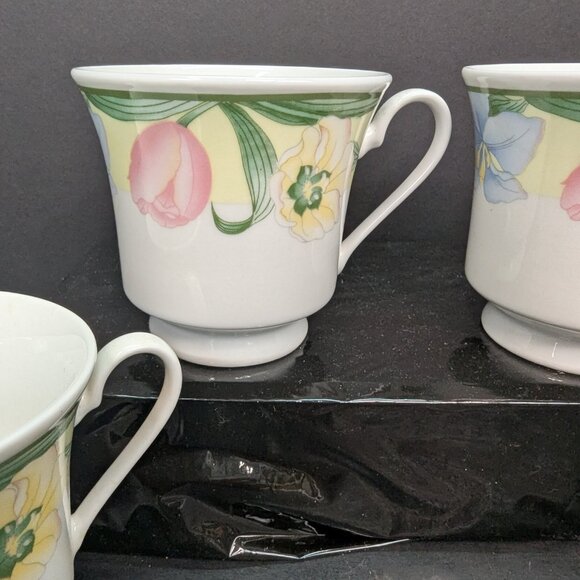 Lynns Fine China CCA Pink Tulip Floral Footed Tea Cup 8 Oz Lot of 4 - Picture 3 of 12